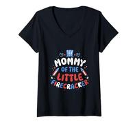 Womens Mommy of the Little Firecracker Independence Day 4th July V-Neck T-Shirt