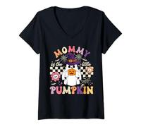 Womens Mommy of The Little Pumpkin Halloween Spooky Ghost V-Neck T-Shirt