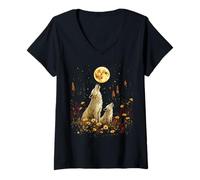 Womens Mommy Wolf & Cub Howling at the Moon Mother's Day Christmas V-Neck T-Shirt