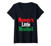 Womens Mommy's Little Meatball - Funny Italian Flag Daughter Mother V-Neck T-Shirt