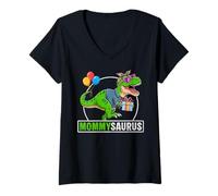 Women's Mommysaurus T-Rex Dinosaur Mom Mama Saurus Family Matching V-Neck T-Shirt