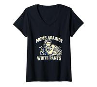 Women's Moms Against White Pants Laundry Humor Funny Mom V-Neck T-Shirt