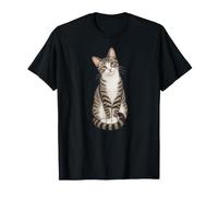Womens Moms Sitting Gray Brown White Tabby Cat Lover T-Shirt