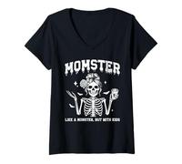 Womens Momster Like A Monster But with Kids Funny Halloween V-Neck T-Shirt