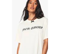 Womens Mon Amour Bow Trim Oversized T-shirt White XL