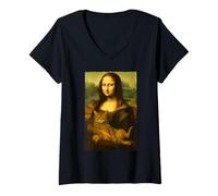 Womens Mona Lisa Cat for Kitty Lovers V-Neck T-Shirt
