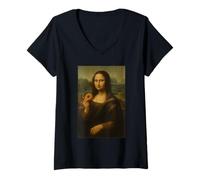 Women's Mona Lisa Eating Donut Funny Dessert Vintage Art V-Neck T-Shirt
