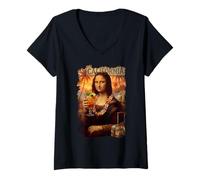 Women's Mona Lisa in California Beach Vacation with Cocktail Holiday V-Neck T-Shirt