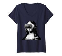 Womens Mona Lisa Modern Art Funny Parody Renaissance Pop Culture V-Neck T-Shirt