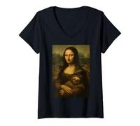Womens Mona Lisa Sloth Funny Novelty Art Cool Style V-Neck T-Shirt