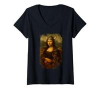 Womens Mona Lisa Viking Helmet Scottish Tartan Plaid Scotland V-Neck T-Shirt