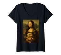Womens Mona Lisa With Rabbit - Funny Art History Classic V-Neck T-Shirt