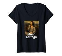 Women's Mona Lounga Leonardo Da Vinci Funny Lazy Mona Lisa V-Neck T-Shirt
