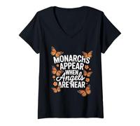 Womens Monarchs Appear When Angels are Near Cute Butterfly V-Neck T-Shirt