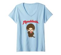 Womens Monchhichi Cute Stance Thumbs Up Fluffy Little Guy V-Neck T-Shirt
