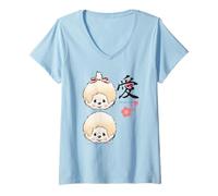 Womens Monchhichi Japanese Art Style The Part is A Mind Cute Twins V-Neck T-Shirt