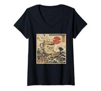 Women's Monday Coffee Kaiju Retro Japanese Wave V-Neck T-Shirt