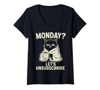 Womens Monday Let's Unsubscribe Grumpy Coffee Lover Work Week Humor V-Neck T-Shirt