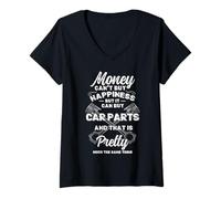 Womens Money Can't Buy Happiness But It Can Buy Car Parts Garage V-Neck T-Shirt