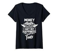Womens Money Can't Buy Happiness But It Can Buy Tools Garage Repair V-Neck T-Shirt