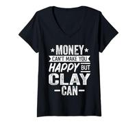 Women's Money Can't Make Happy but Clay Pottery Ceramic Artis Can V-Neck T-Shirt