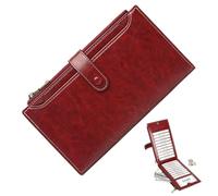 Women's Money Exchange-Pu Leather Money Exchange, Retro PU Leather Holder Money Exchange | Travel Business Money Exchange with Double Zipper to Store Morei, Wine Red, Se référer au descriptif, Refer
