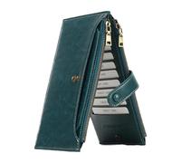 Women's Money Exchange-Pu Leather Money Exchange, Retro PU Leather Holder Money Exchange | Travel Business Money Exchange with Double Zipper to Store Morei, Malachite Blue, Se référer au descriptif