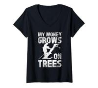 Women's Money Grows On Trees Arborist Tree Climber Logger Lumberjack V-Neck T-Shirt