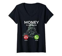 Womens Money is Calling Me Incoming Call Cash Stack Motivational V-Neck T-Shirt