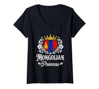 Women's Mongolian Princess Mongolia Flag Proud Mongolian Girl V-Neck T-Shirt