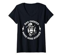 Womens Monkey Bad Choices Make Good Stories V-Neck T-Shirt