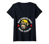Womens Monkey Bad Choices Make Good Stories V-Neck T-Shirt