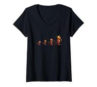Womens Monkey Evolution Cartoon with Glowing Lightbulb V-Neck T-Shirt