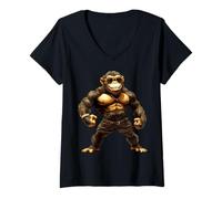 Womens Monkey Fitness/Trainer Monkey V-Neck T-Shirt