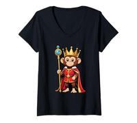 Women's Monkey King Royal Animal Design V-Neck T-Shirt
