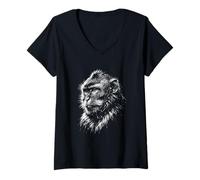 Women's Monkey Portrait Black and White Animal Lover V-Neck T-Shirt
