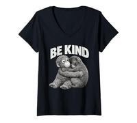 Women's Monkey Punch Be Kind Baby Plush Hug Retro V-Neck T-Shirt
