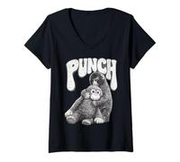 Women's Monkey Punch Vintage Retro Baby Plush Hug Cute V-Neck T-Shirt