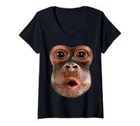 Womens Monkey Stomach Blow Face Funny Meme Halloween Costume V-Neck T-Shirt