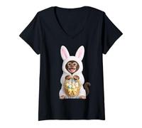Women's Monkey Wearing Easter Bunny Funny Cute Costume V-Neck T-Shirt
