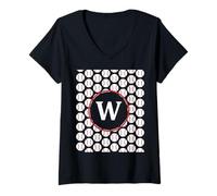 Womens Monogram Initial Name Letter W Baseball Pattern Sport Player V-Neck T-Shirt