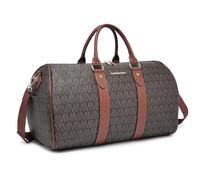 Women's Monogrammed PU Leather Duffel Bag - Scratch-Resistant Waterproof Multi-Pocket Design, Large Capacity Carry-On for Gym Yoga Work Weekender Travel , Coffee, 21 Inch, Fashion Travel Duffle Bag