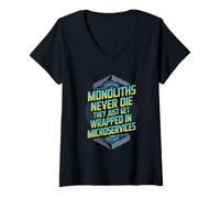 Womens Monoliths Never Die Funny Software Architecture Developer V-Neck T-Shirt