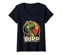 Women's Monster Burp Dragon Cartoon Moon Spicy Retro Badge V-Neck T-Shirt