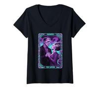 Womens Monster Frankenstein Bride The Lovers Tarot Card Halloween V-Neck T-Shirt