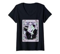 Womens Monster Frankenstein Bride The Lovers Tarot Card Pastel Goth V-Neck T-Shirt