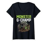 Women's Monster G-Champ Truck Father's Day Mud Riding V-Neck T-Shirt
