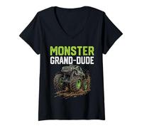 Women's Monster Grand-Dude Truck Father's Day Mud Riding V-Neck T-Shirt