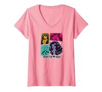 Women's Monster High - Cleo de Nile Lagoona Draculaura Clawdeen Wolf V-Neck T-Shirt, Pink, XX-Large