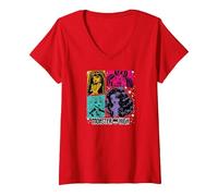 Women's Monster High - Cleo de Nile Lagoona Draculaura Clawdeen Wolf V-Neck T-Shirt, Red, Small